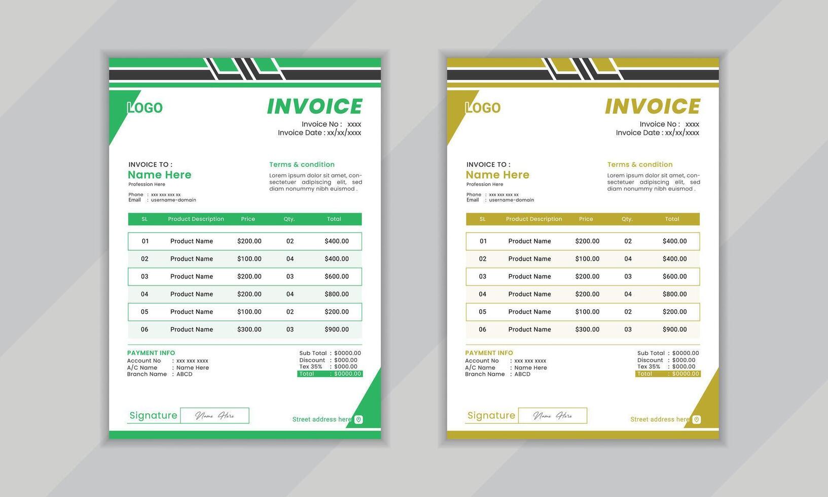 Modern creative professional vactor corporate invoice layout design template for business vector
