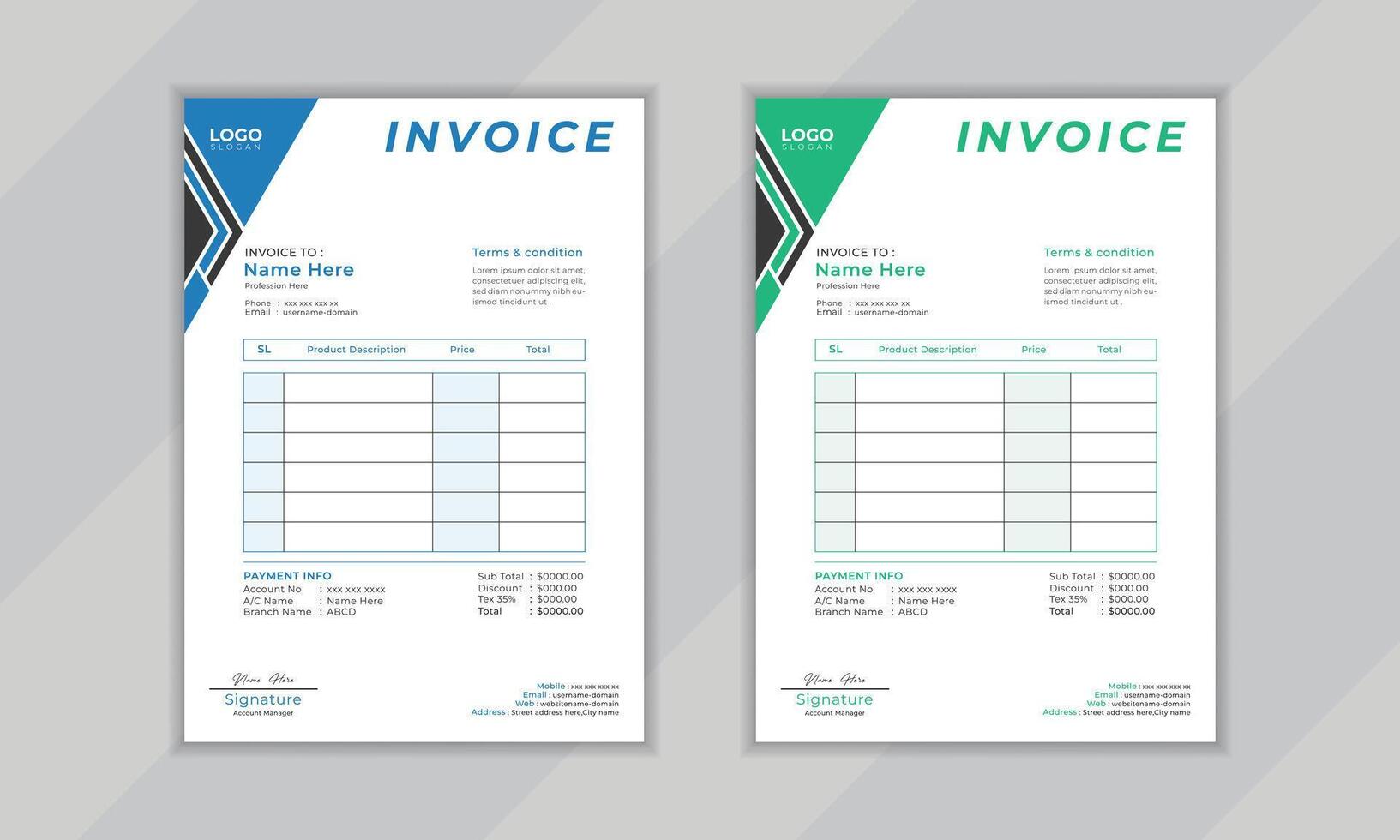Modern creative professional vactor corporate invoice layout design template for business vector