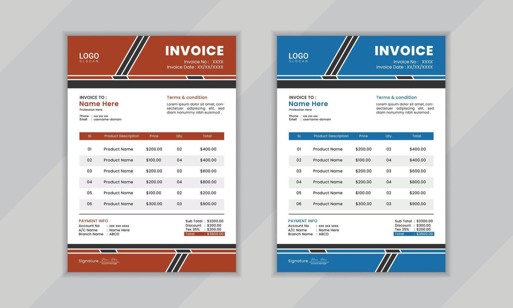 Modern creative professional vactor corporate invoice layout design template for business vector