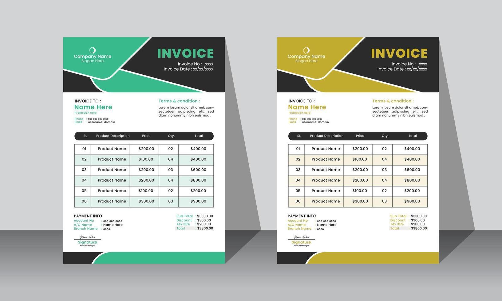 Modern creative professional vactor corporate invoice layout design template for business vector