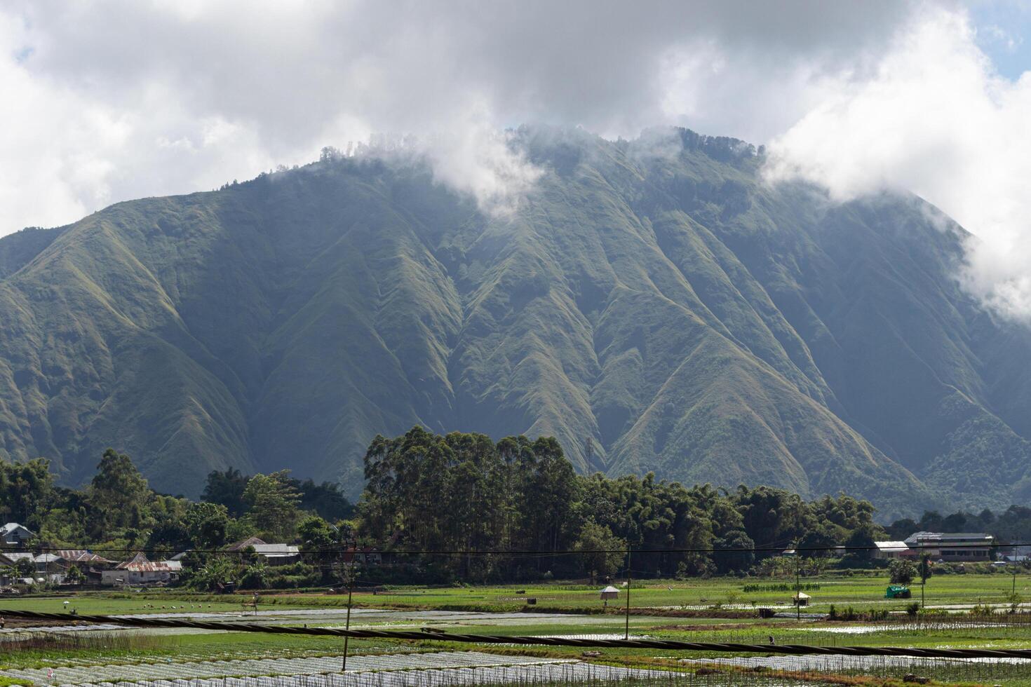 Mountain view in Sembalun village in the morning photo