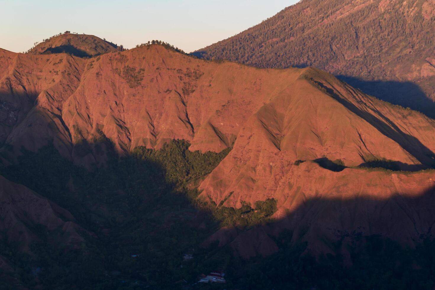 Mountain view in Sembalun village in the morning photo