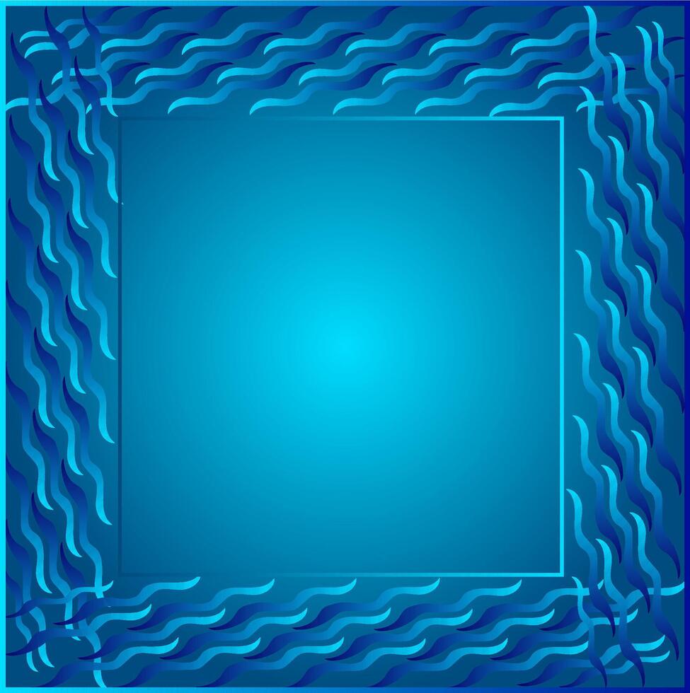 Beautiful rectangular frame with a pattern of wavy lines on a blue background vector
