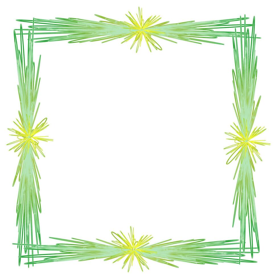 Quadrangular green frame in doodle style decorated with yellow flowers on a white background vector