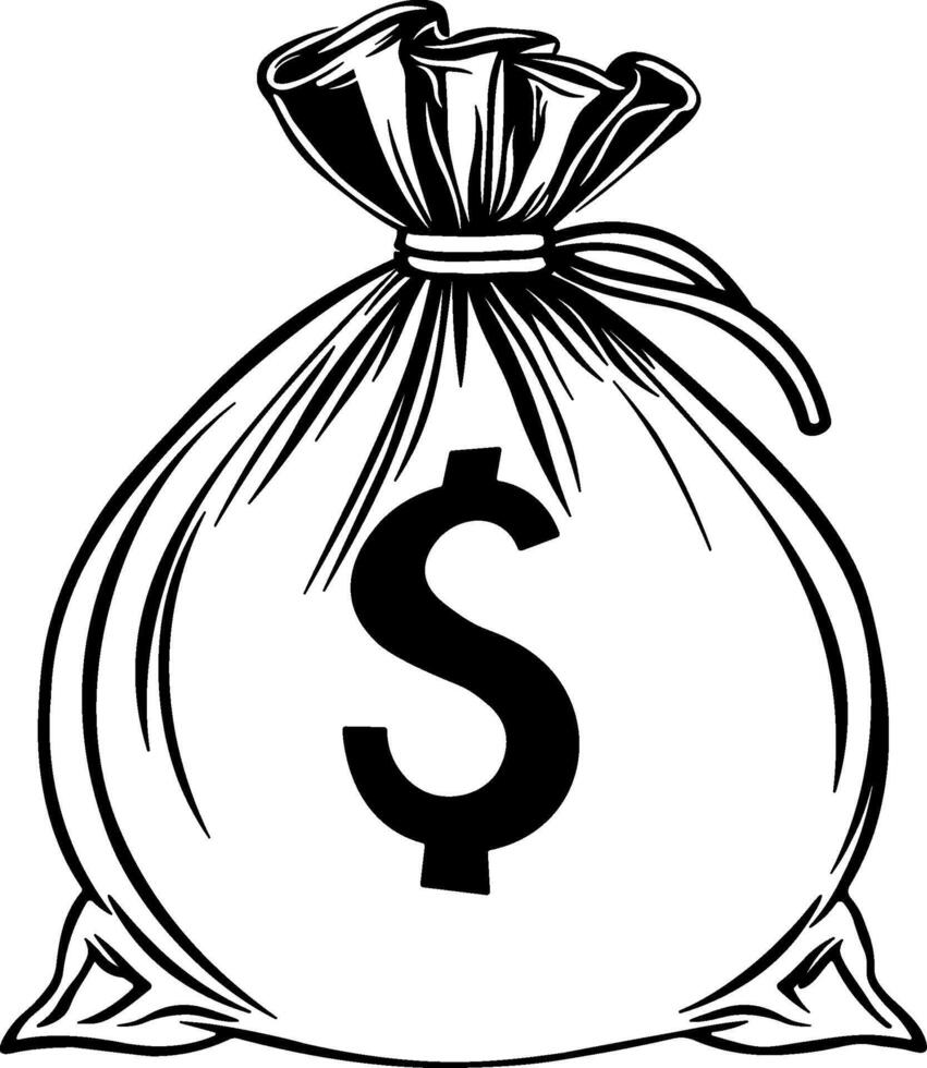 black silhouette of a bag with money without background vector