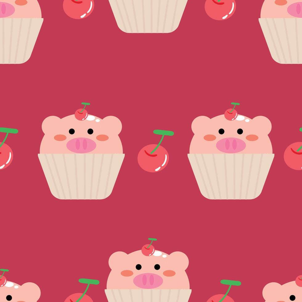 Seamless pattern with cute cartoon pink pigs in cups, for fabric prints, textiles, gift wrapping paper. children's colorful , flat style vector