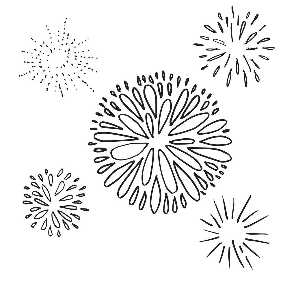 Hand Drawn Doodle Fireworks, Celebration Background Isolated on White Background. vector