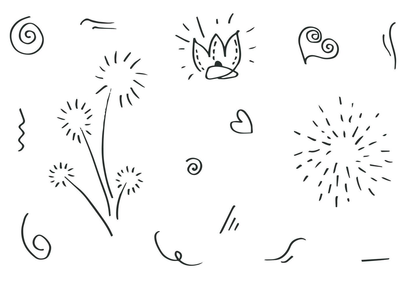 hand drawn set element,black on white background.heart,light,king,emphasis,swirl,for concept design. vector