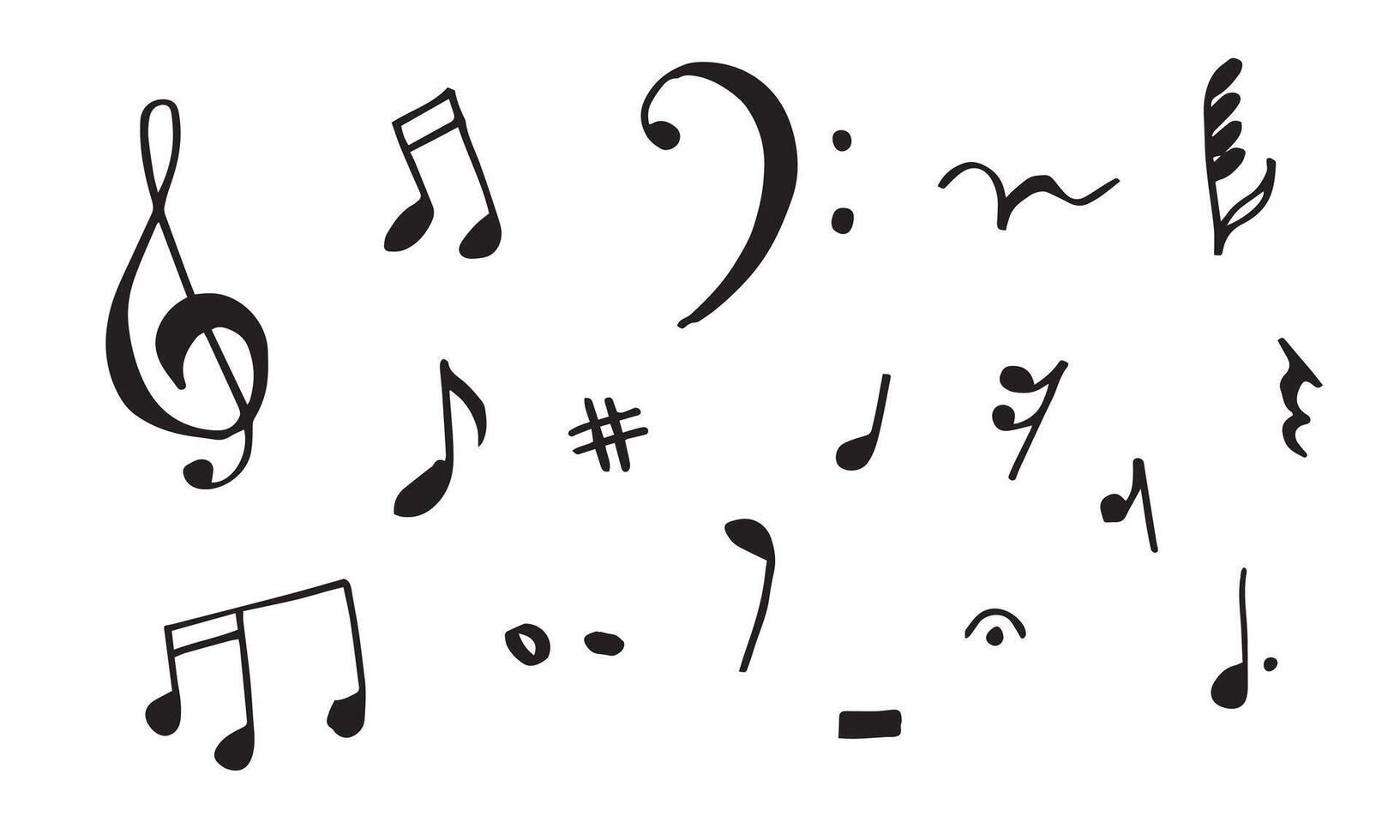 Set of music note doodle isolated on white background. illustration. vector