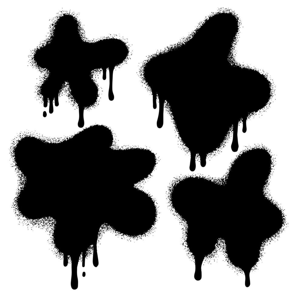 Set of graffiti spray banners. spray paint shapes with Lines and Droplets Black ink splashes, collection of ink stains, Street style. vector