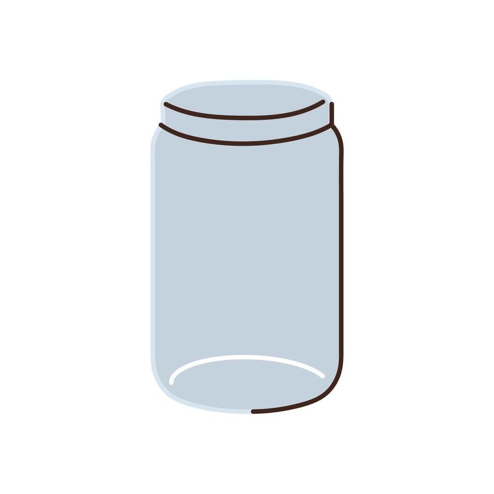 Hand drawing clear jar, summer harvest and preparation of food stocks for winter symbol, empty glasses jar for food canning flat illustration. vector