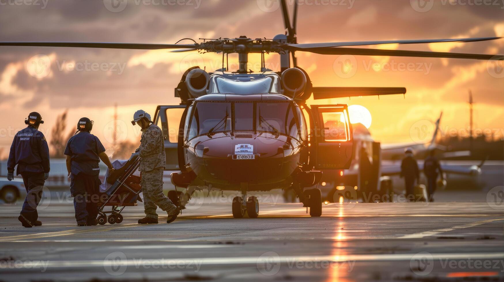 Rescue Helicopter Crew at Sunrise photo