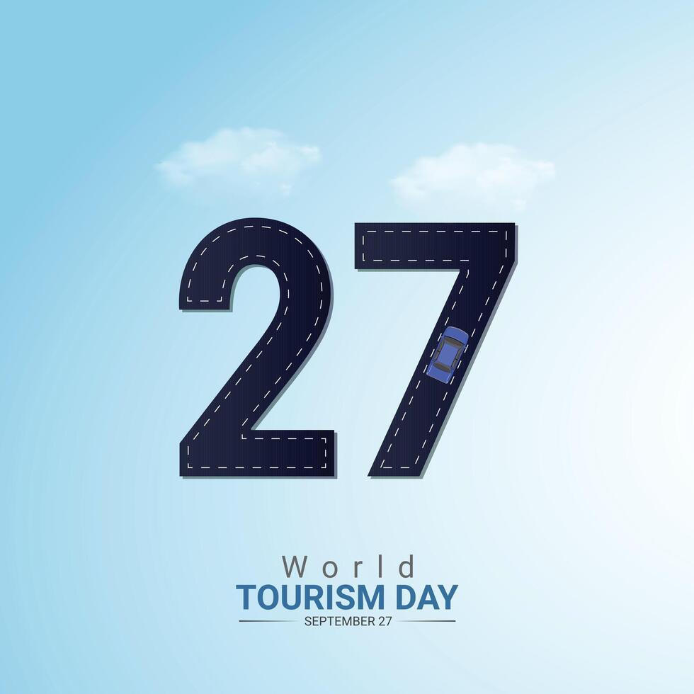 World Tourism Day creative ads design. plane and place isolated on Poster for background. Tourism Poster, , 3d, illustration, Sep 27. Important day, Holiday concept. vector