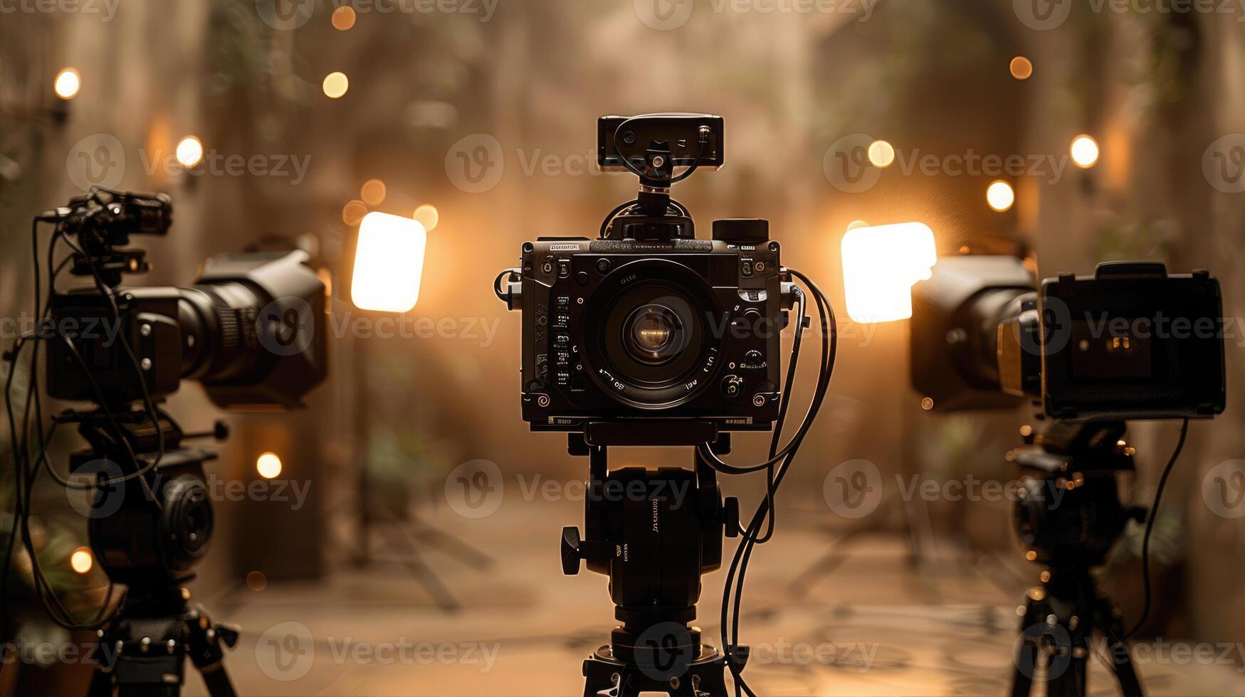 Film Crew Shooting Night Scene on Street photo