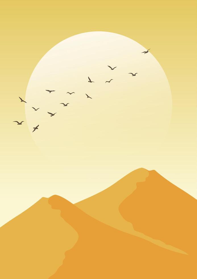 Aesthetic desert landscape, sahara dunes illustration. Africa travel, travel to Egypt. Morning panorama vector