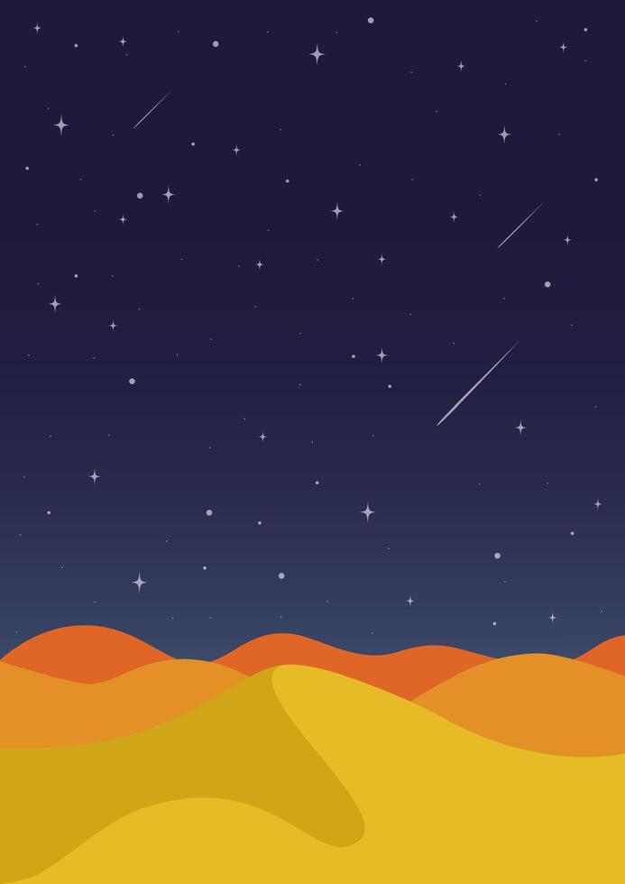 Orange Desert starry sky landscape illustration. Sunset twilight dusk sky for Islamic religion vector