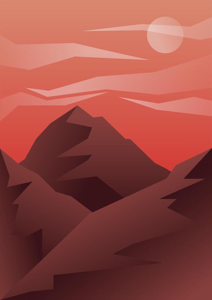 Wild west Texas desert landscape illustration. Morning sunrise, red color mountains of canyon. Red Mountains vector