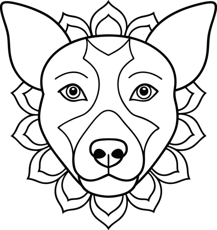 dog face coloring page kids friendly simple line art cute puppy head with geometric flower mandala design pattern minimal clipart art KDP coloring interior vector