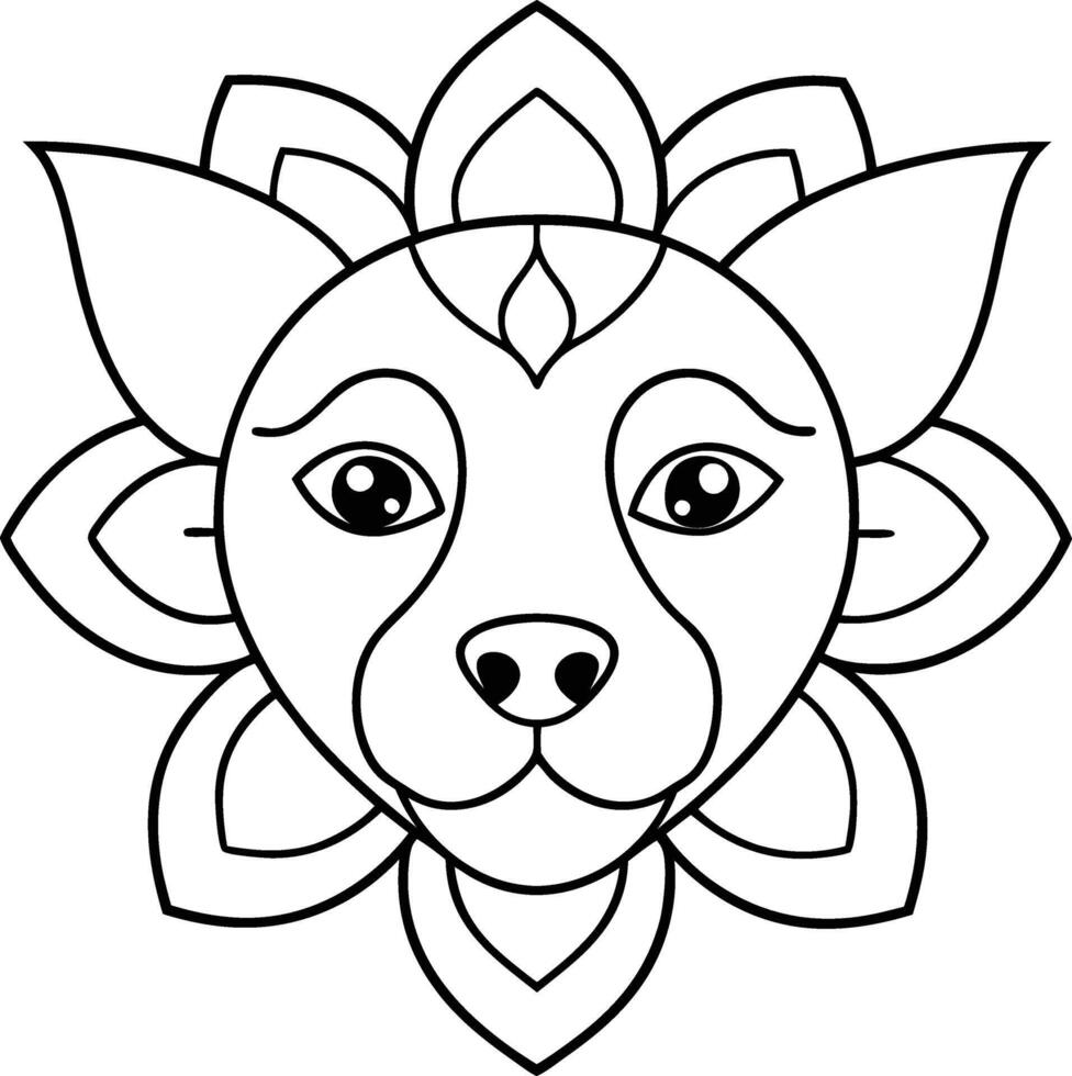 dog face coloring page kids friendly simple line art cute puppy head with geometric flower mandala design pattern minimal clipart art KDP coloring interior vector