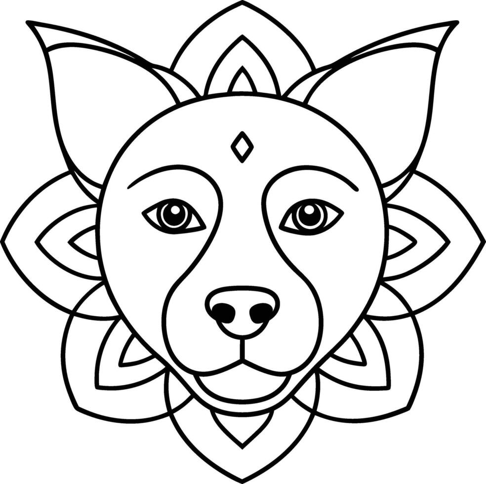 dog face coloring page kids friendly simple line art cute puppy head with geometric flower mandala design pattern minimal clipart art KDP coloring interior vector