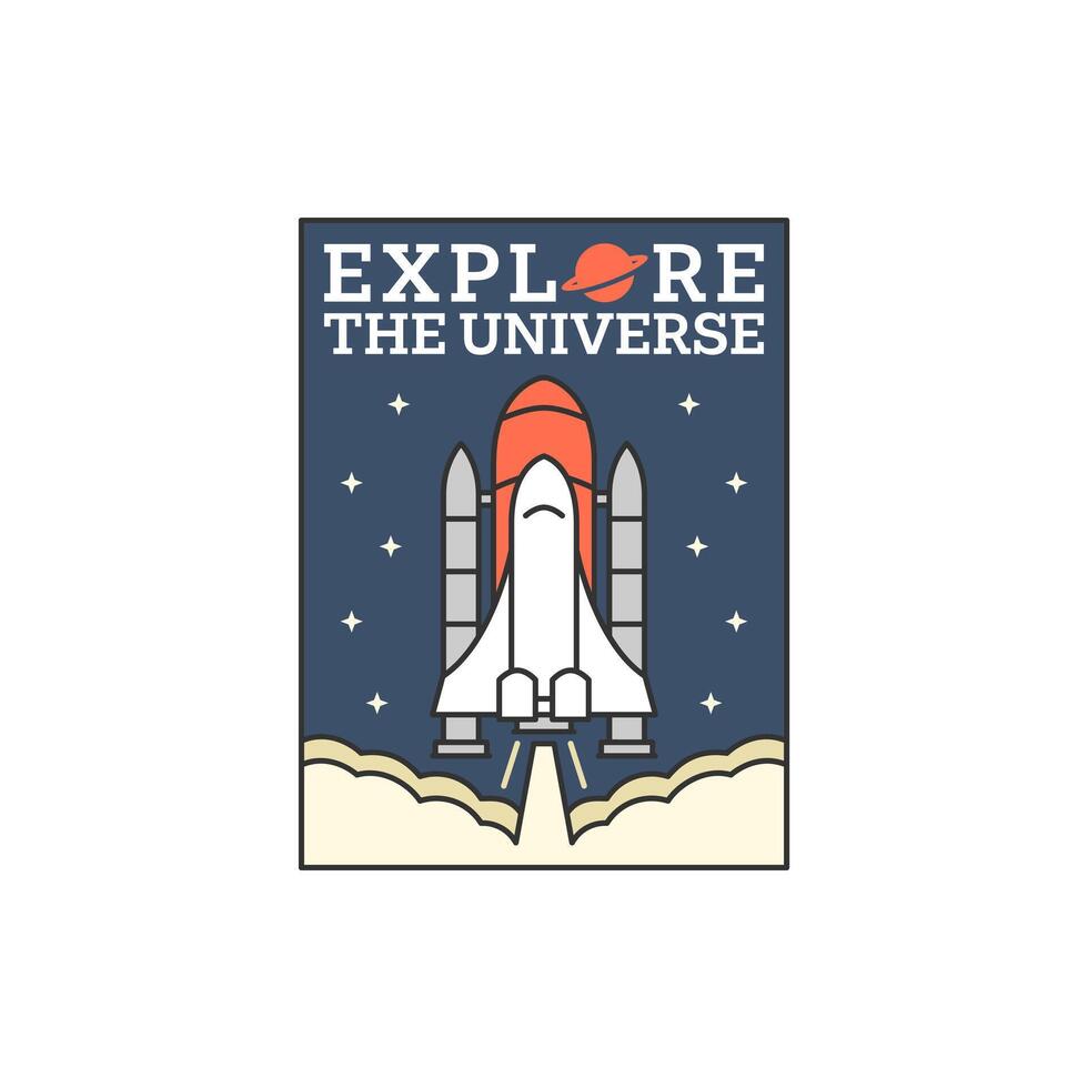 outer space illustration line art label or badge, design is suitable for t shirt, sticker or other printing need vector