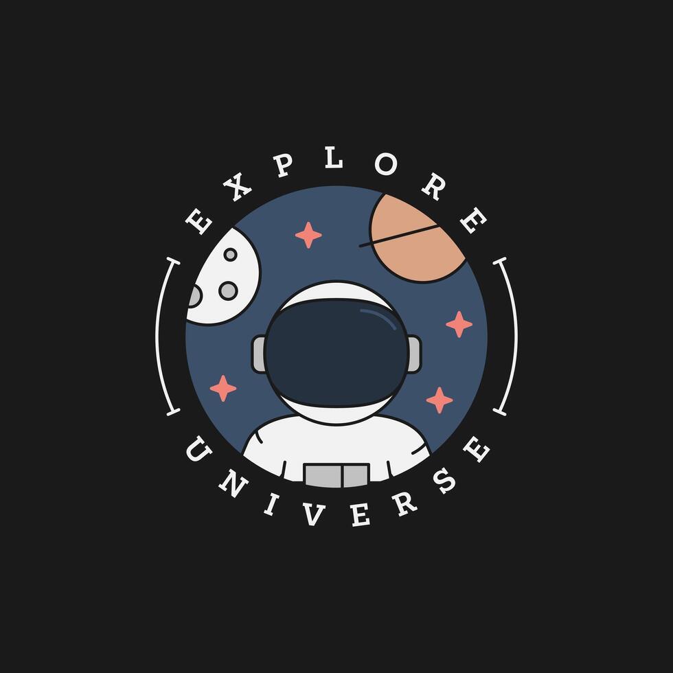 outer space illustration line art label or badge, design is suitable for t shirt, sticker or other printing need vector