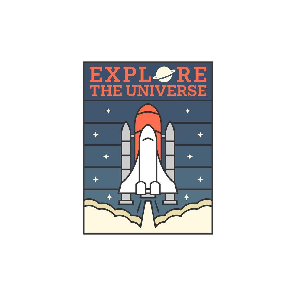 outer space illustration line art label or badge, design is suitable for t shirt, sticker or other printing need vector