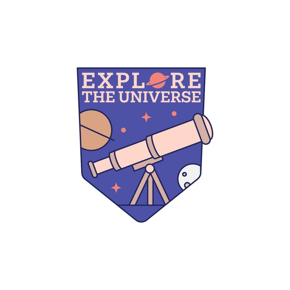 outer space illustration line art label or badge, design is suitable for t shirt, sticker or other printing need vector