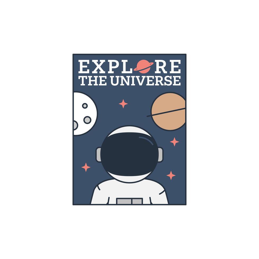 outer space illustration line art label or badge, design is suitable for t shirt, sticker or other printing need vector