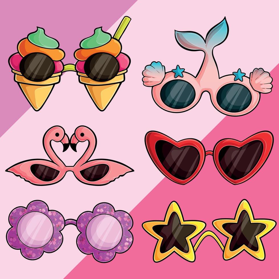 HandDrawn Set of Summer Funny Sunglasses vector
