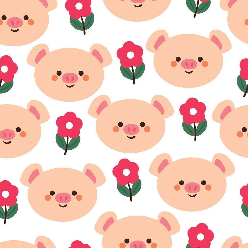 seamless pattern cartoon pig and flower. cute wallpaper for textile, gift wrap paper vector