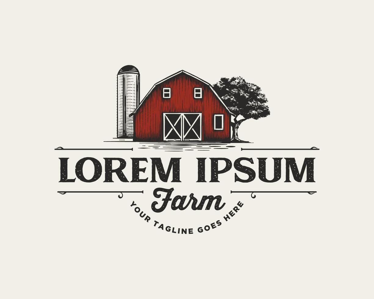 Vintage red barn farm logo design vector