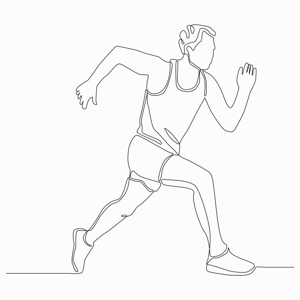 Continuous one single line art drawing of a running man fast in sports. vector