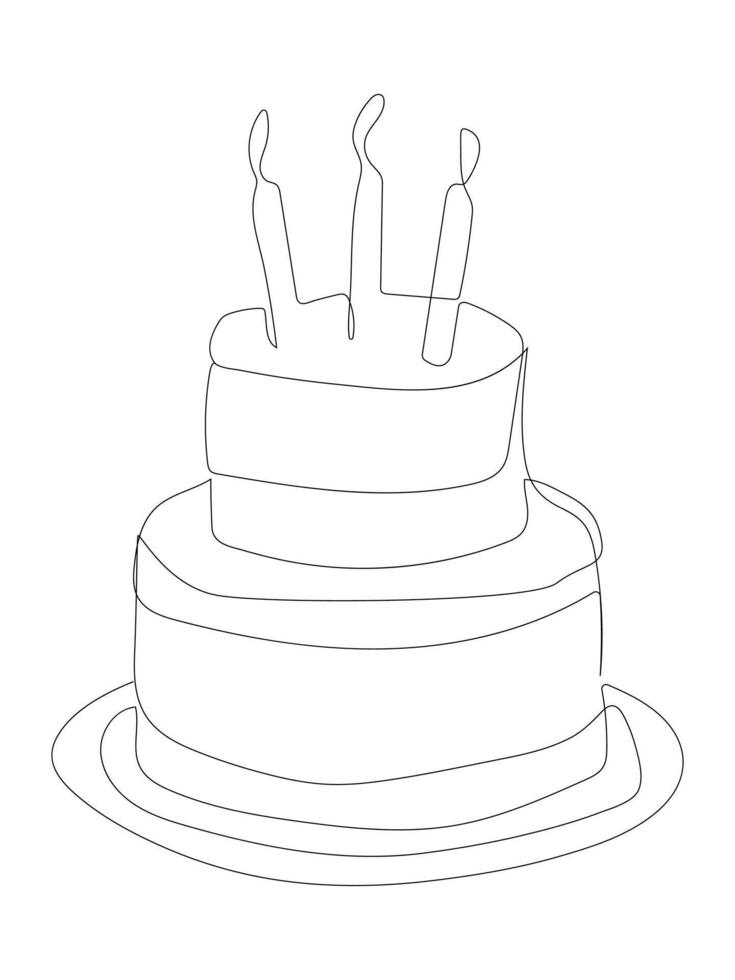 One continuous single drawing line art flat doodle cake with a candle, piece of cake. vector