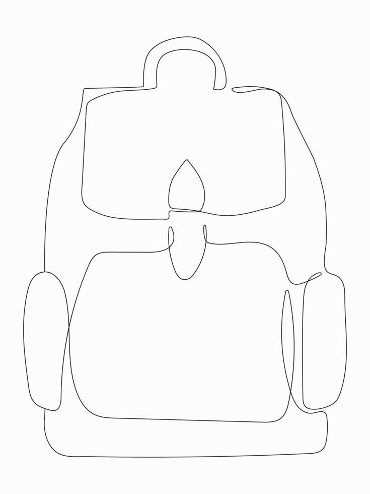 Single one line drawing of backpack for kindergarten student. Trendy school bag, Continuous line drawing. vector