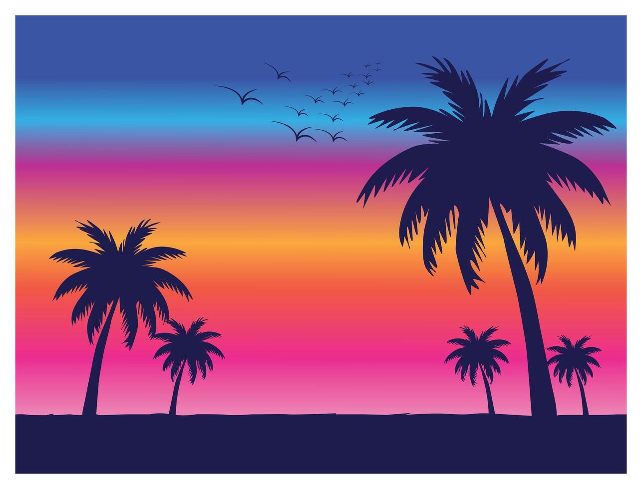 Sunset Ocean Tropical resort landscape, Summer vacation background cartoon concept. vector