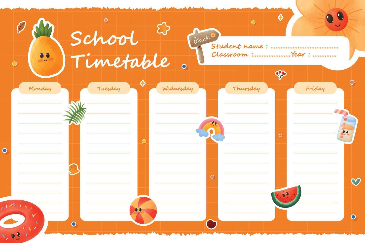 Back to School Timetable vector