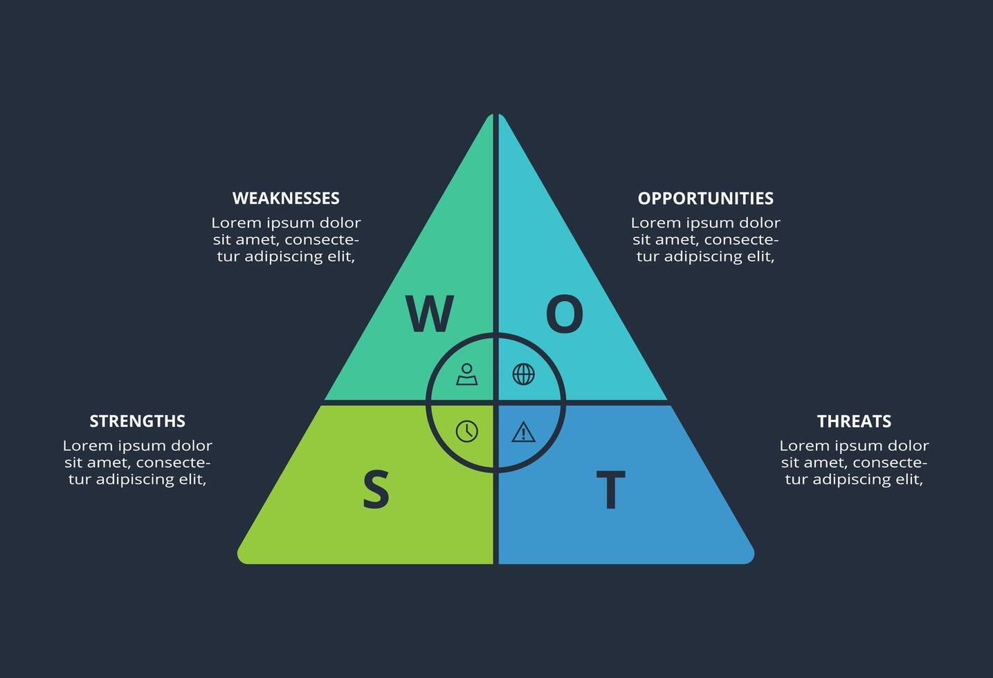 SWOT diagram with 4 steps, options, parts or processes. Template for web on a background. vector