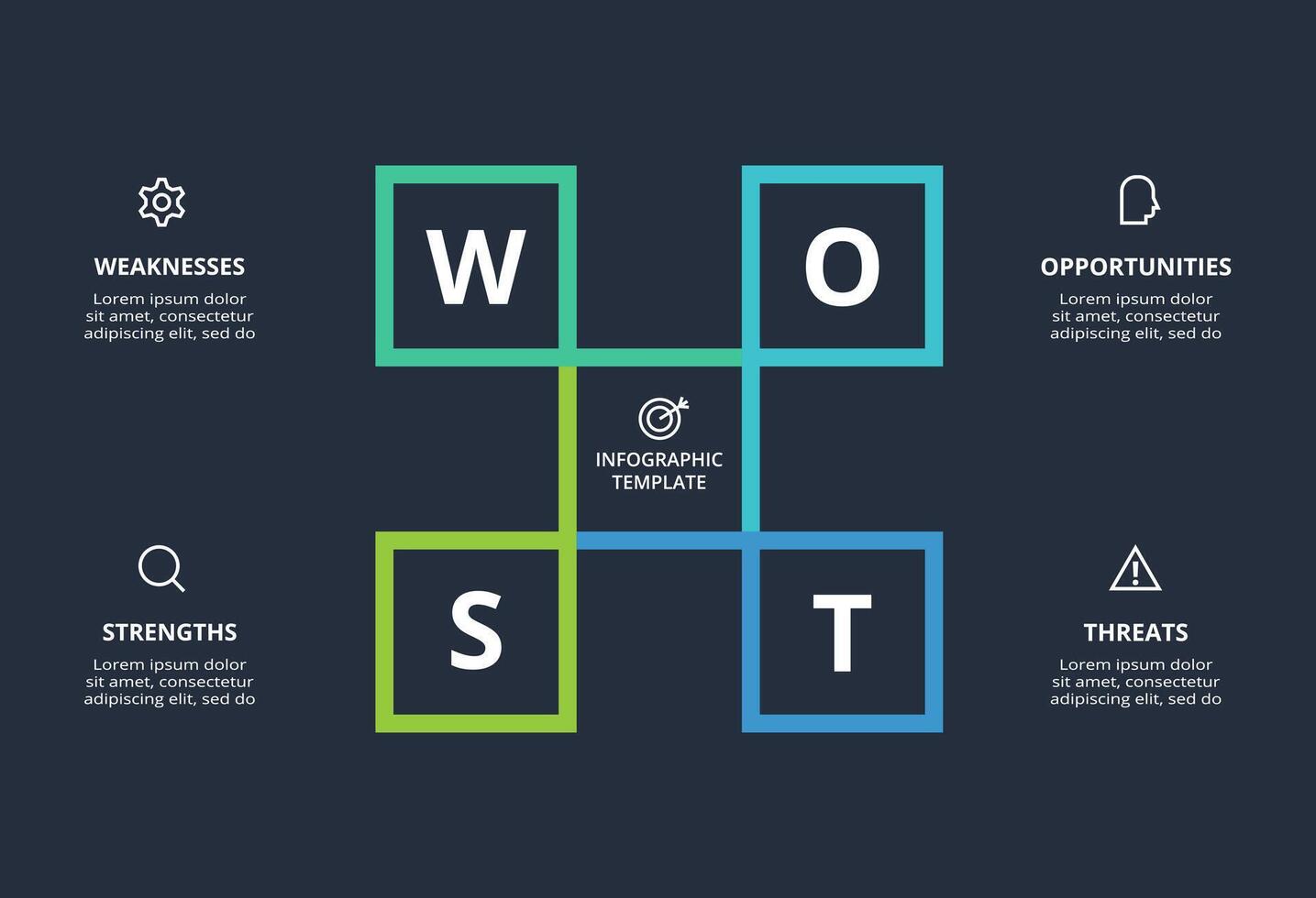 SWOT diagram with 4 steps, options, parts or processes. Template for web on a background. vector
