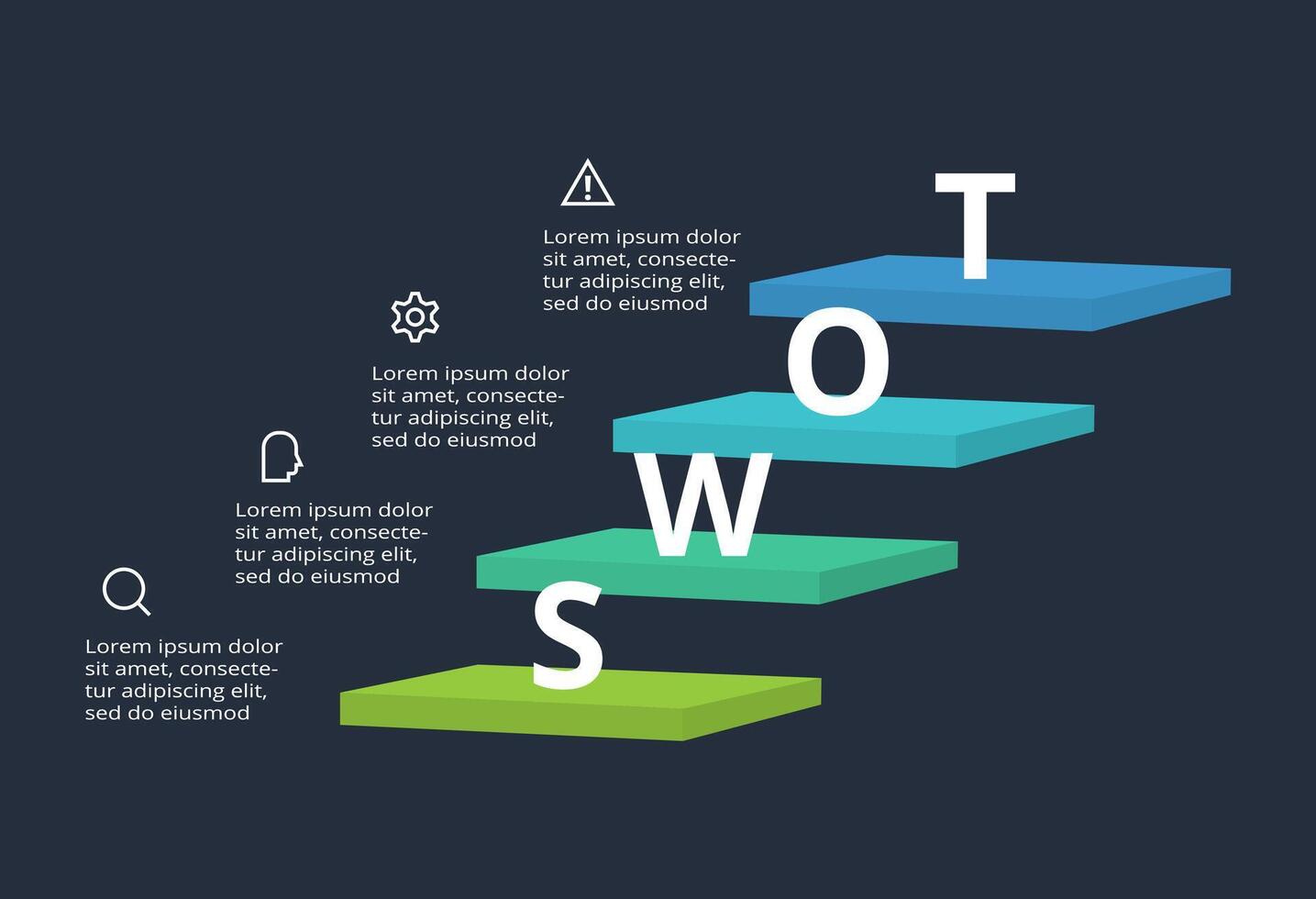 SWOT diagram with 4 steps, options, parts or processes. Template for web on a background. vector