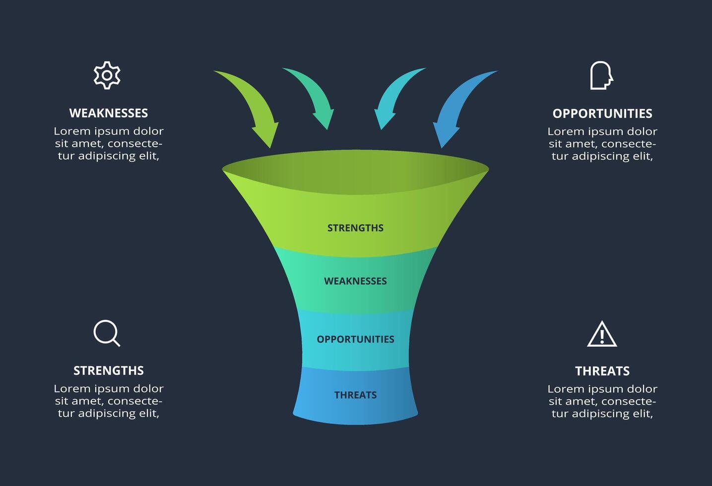 SWOT diagram with 4 steps, options, parts or processes. Template for web on a background. vector