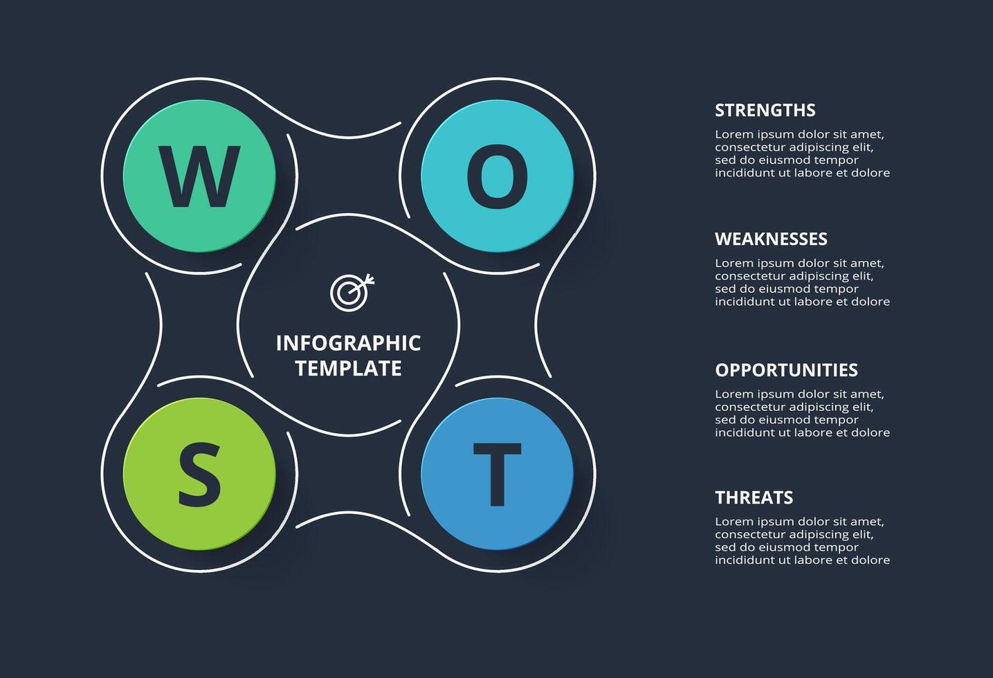 SWOT diagram with 4 steps, options, parts or processes. Template for web on a background. vector