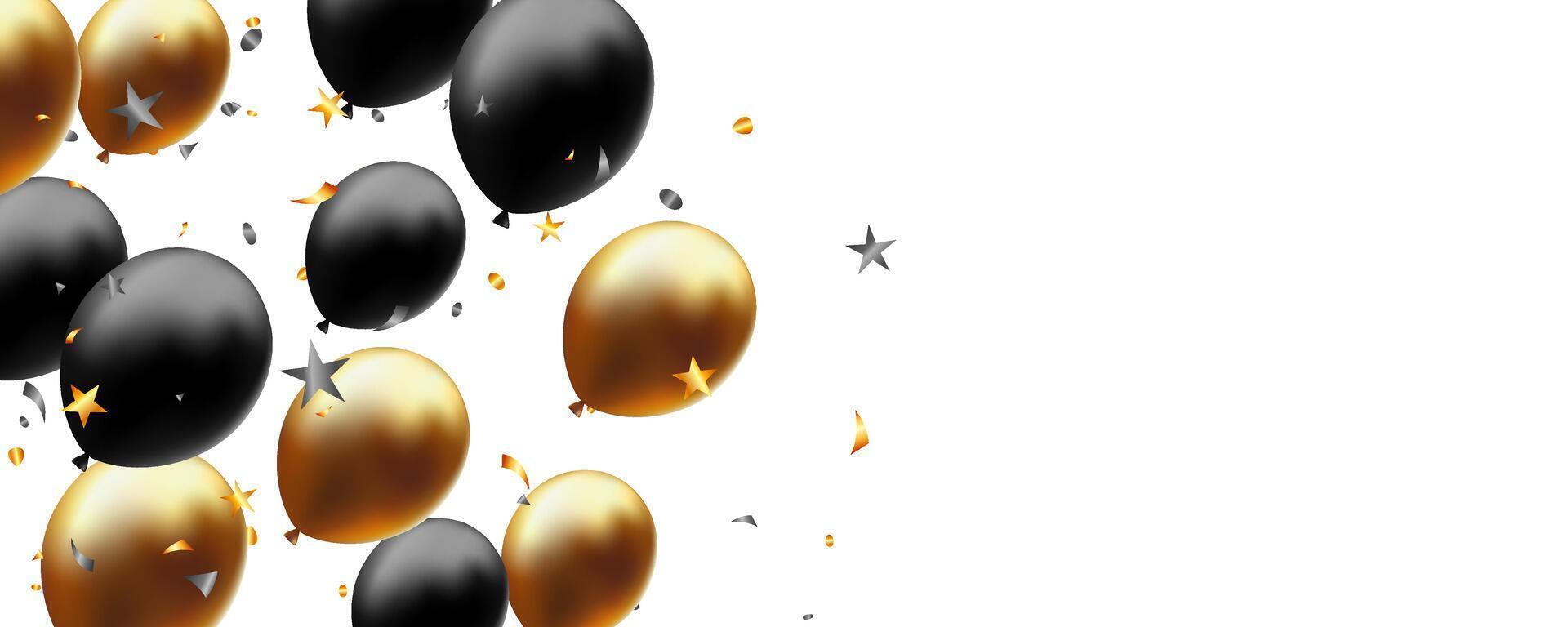festival background with gold, black balloon and confetti for Black Friday banner, card, social media vector