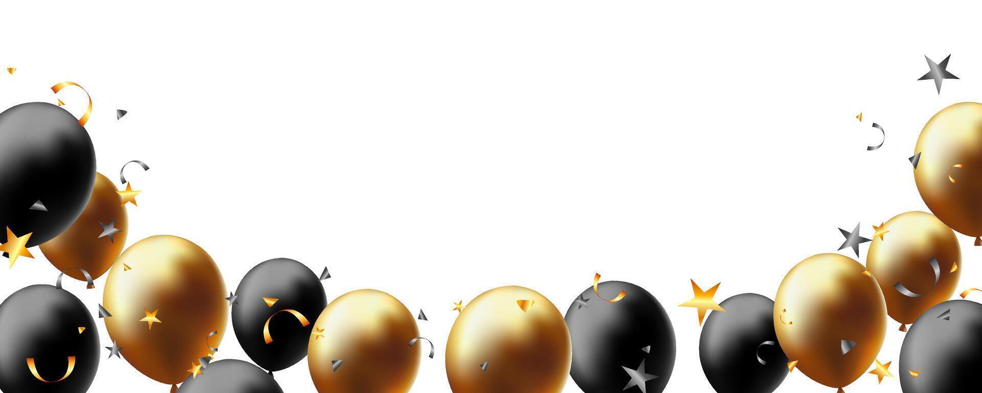 Round decorated card background gold and black balloons luxury concept vector