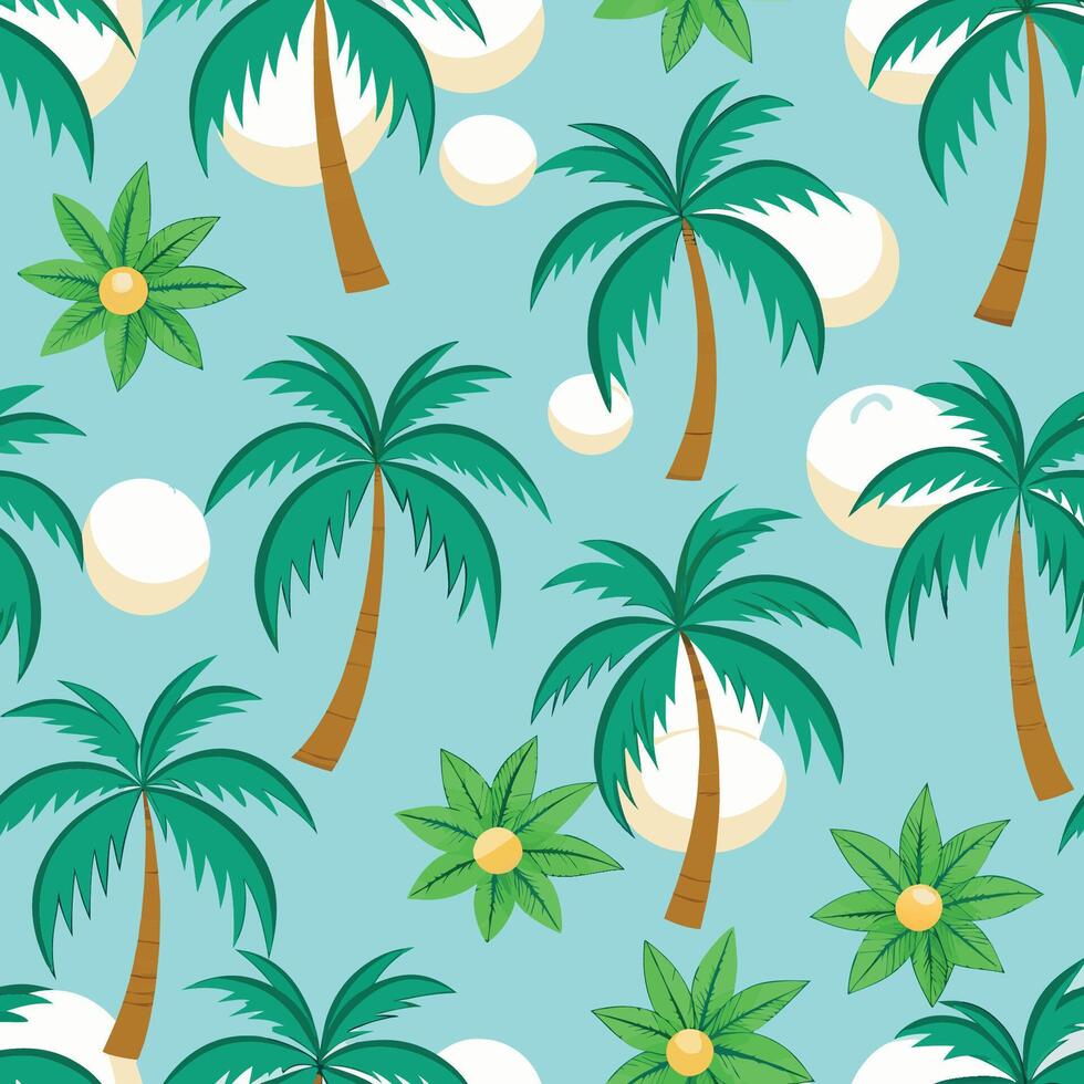 Seamless Tropical Coconut Tree Pattern for Summer Vibes and Beach-Themed Designs vector