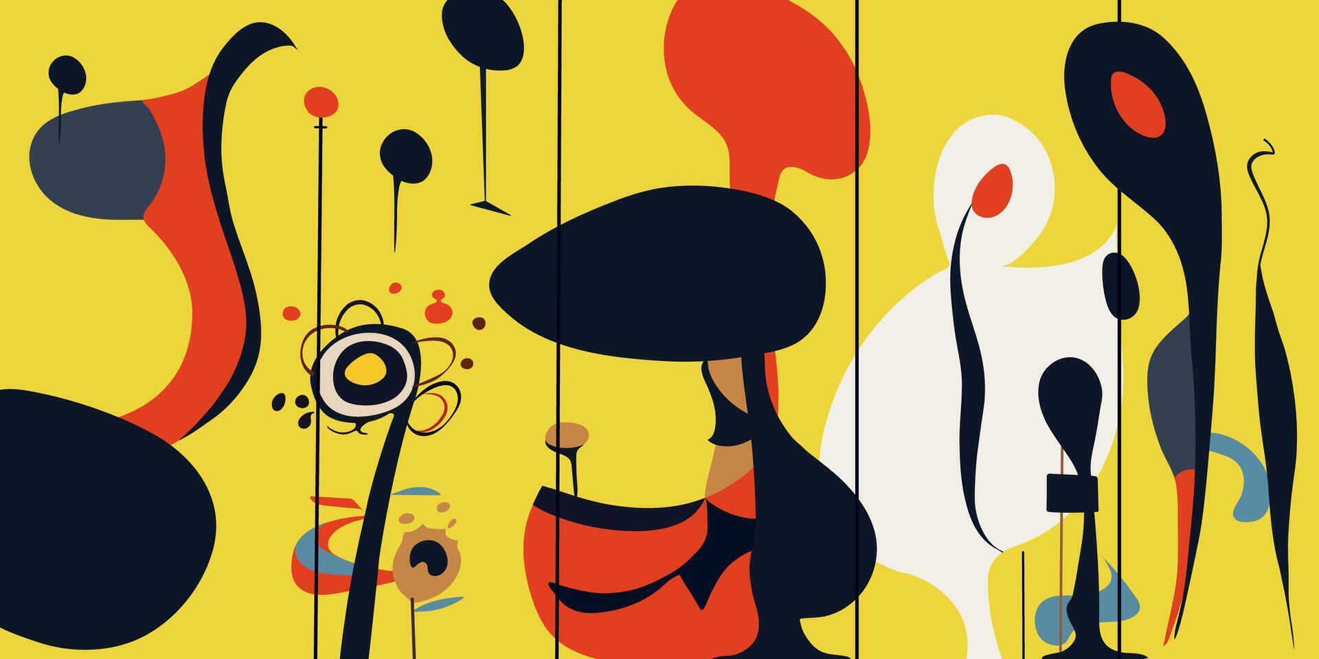 Surreal art illustration in Joan Miro style. Abstract Painting with Geometric Shapes. vector