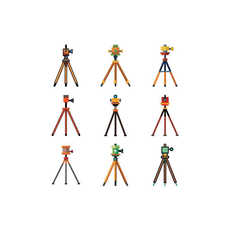 Modern and Traditional Camera Tripods set of icon vector