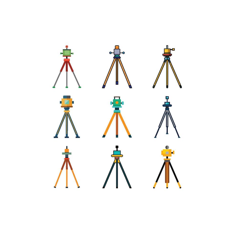 Modern and Traditional Camera Tripods set of icon vector