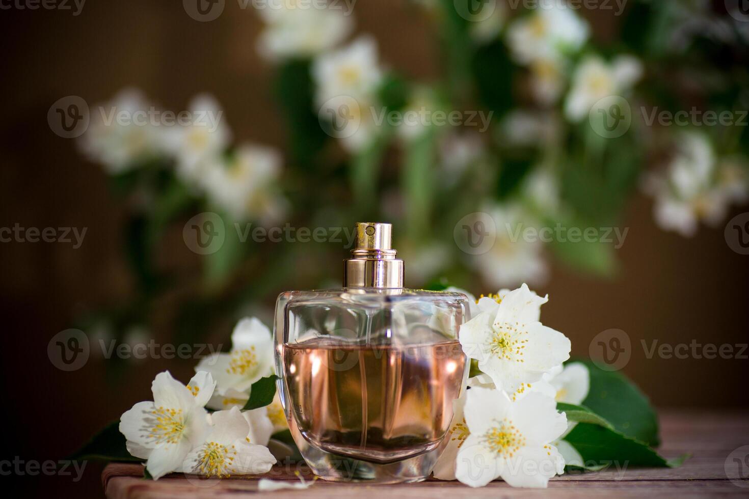 fragrant jasmine flowers and perfume photo