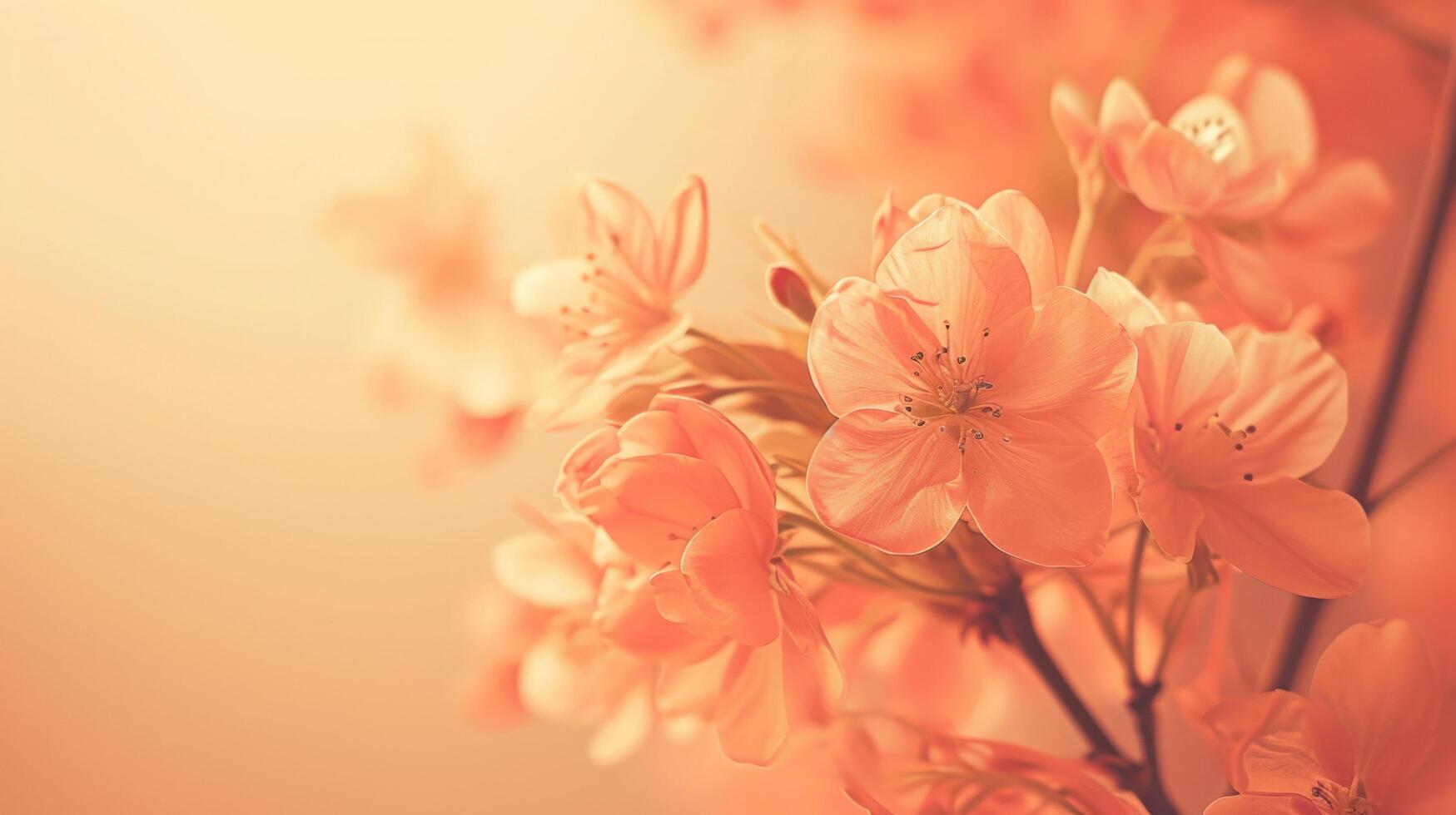 Capture the intricate beauty of peonies in the enchanting Peach Fuzz, the color of the year 2024, through a close-up macro lens. photo